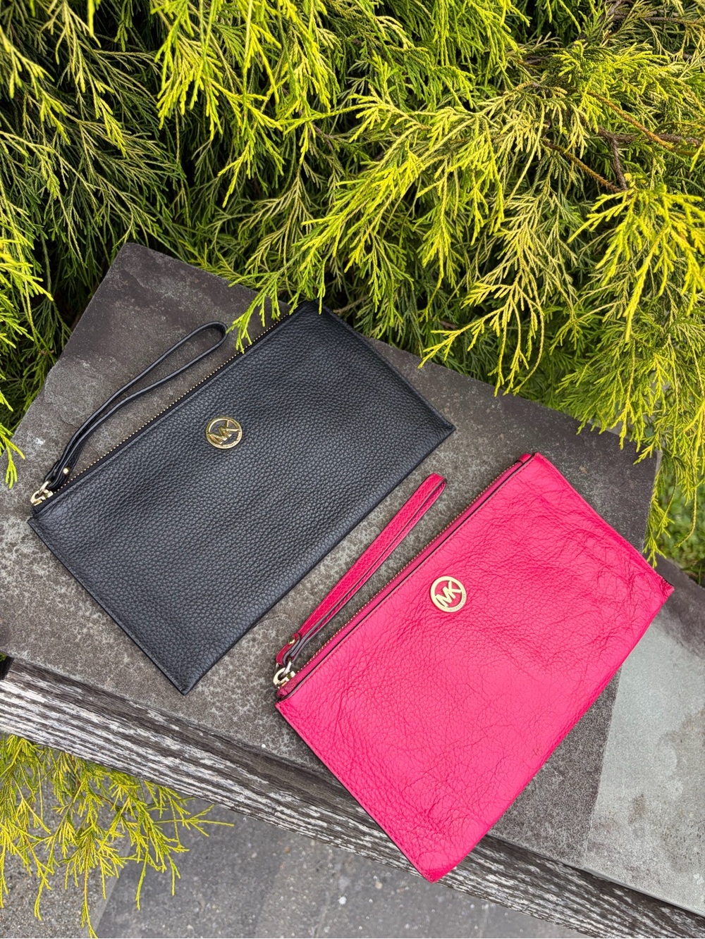Michael Kors Leather Black and Hot Pink Leather Wristlet Duo